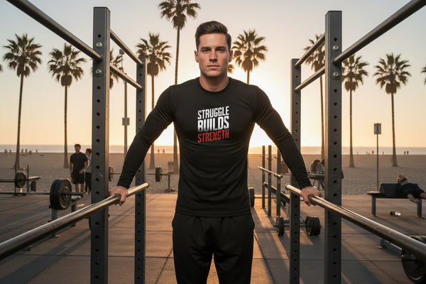 BLACK Motivational athletic long sleeve Struggle Builds Strength