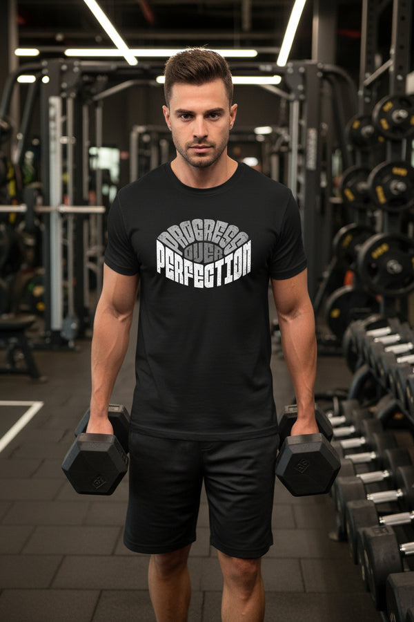 Black Progress Over Perfection fitness t-shirt